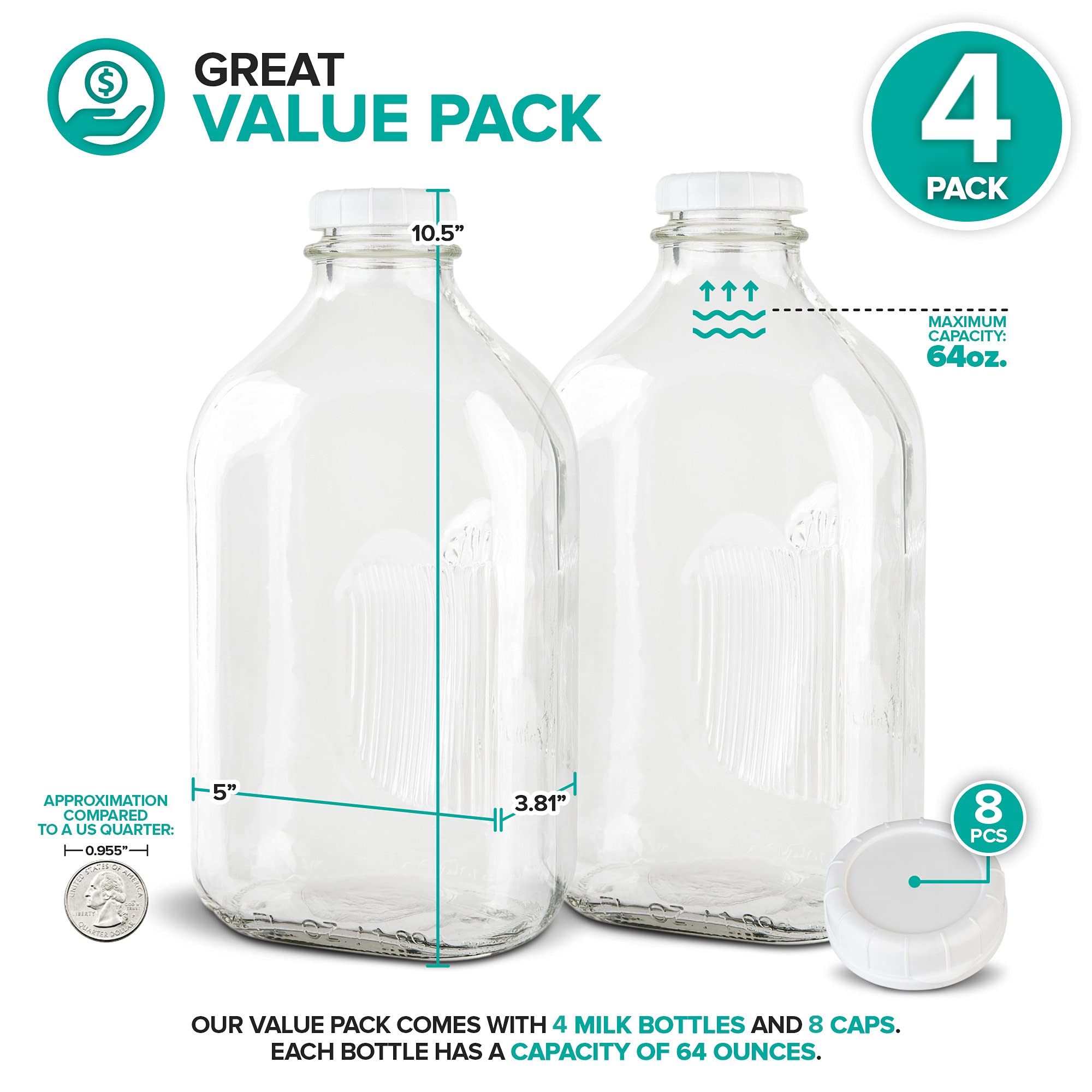 Stock Your Home bottle with lid showcases crystal-clear glass ideal for milk or juice.