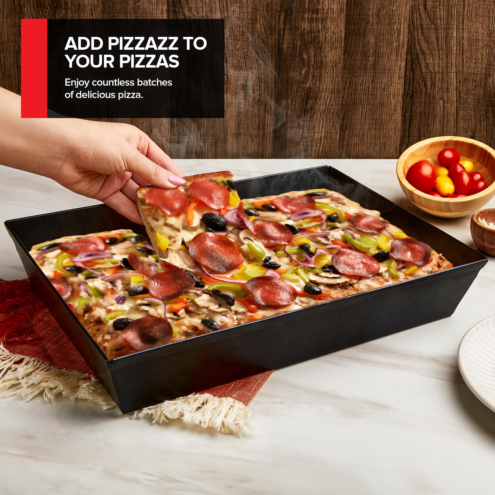 Stock Your Home 10x14 pan measures 2.5 inches deep for generous toppings.