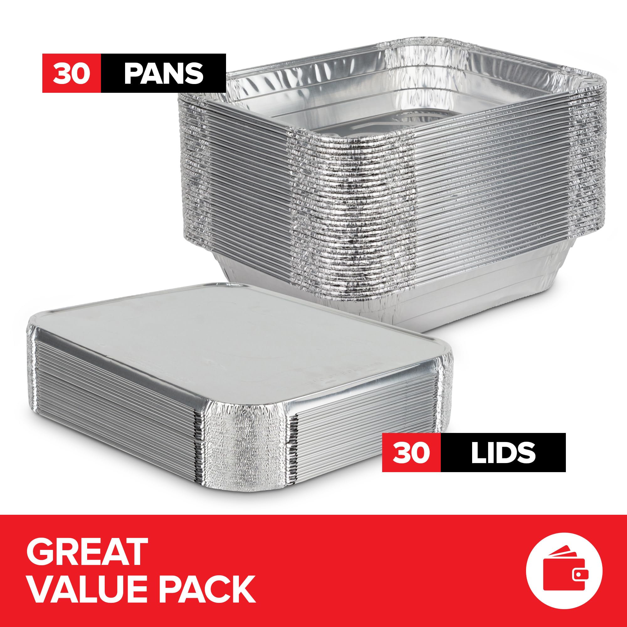 Stock Your Home heavy-duty foil pans with lids secure food for on-the-go meals.
