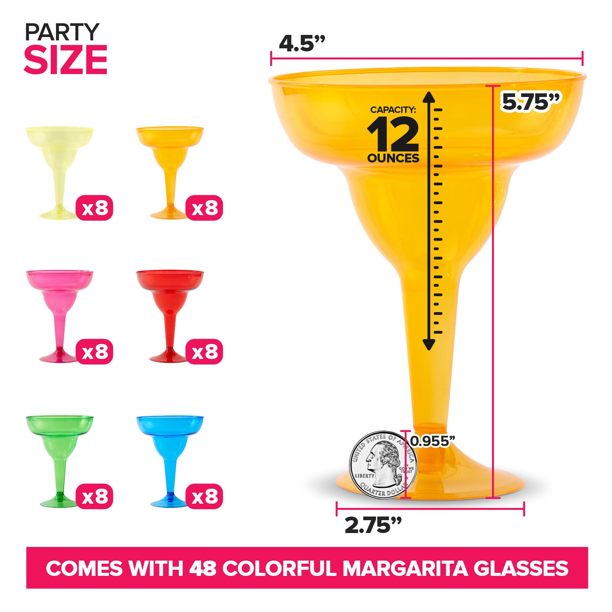 Stock Your Home pink 12oz margarita glass for tropical parties