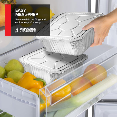 Stock Your Home oven-ready pans with covers for reheating and portion control.