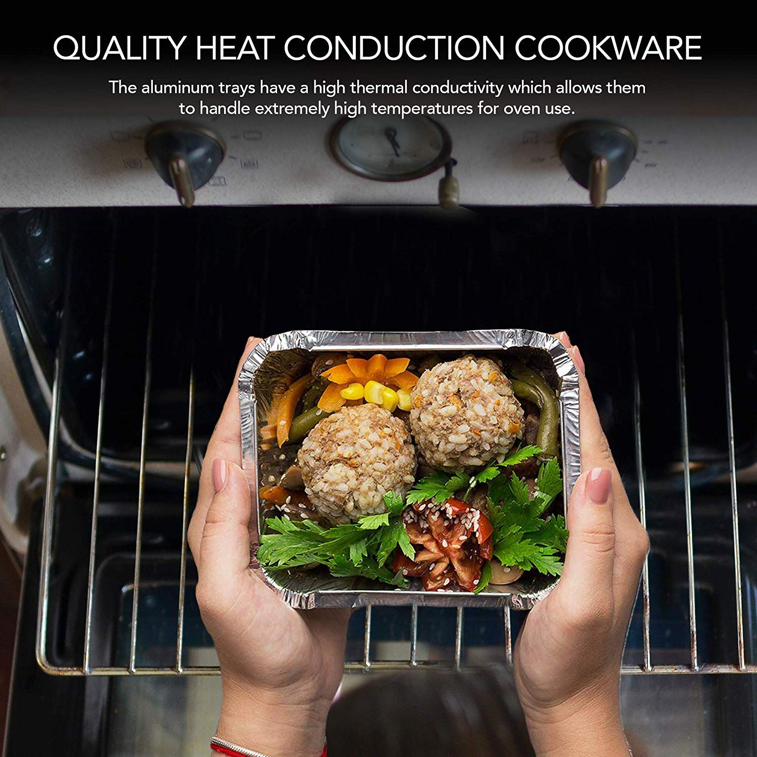 Stock Your Home oven-safe aluminum trays for high-heat baking and easy disposal.