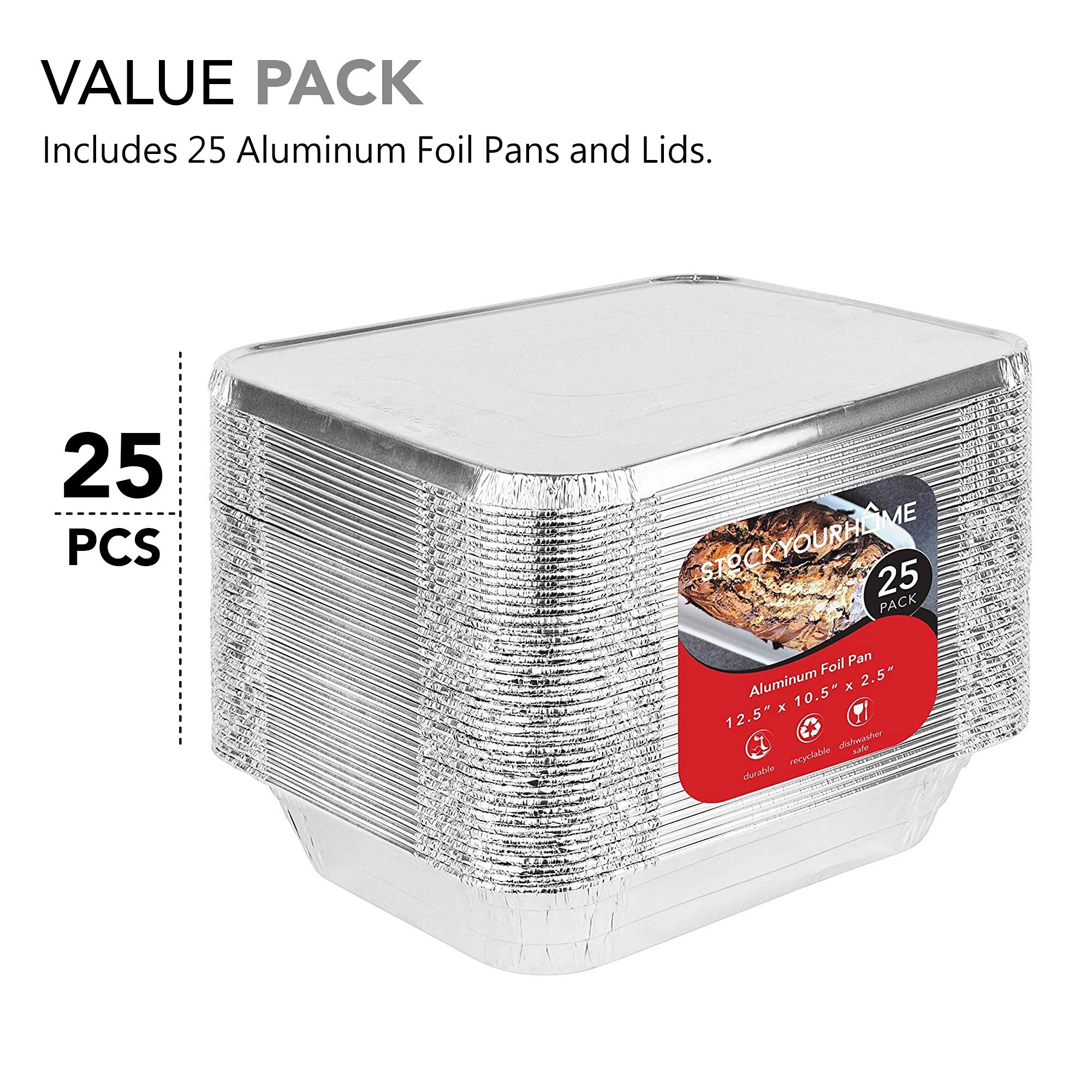 Stock Your Home packaging foil pans save space and simplify leftovers for easy storage.