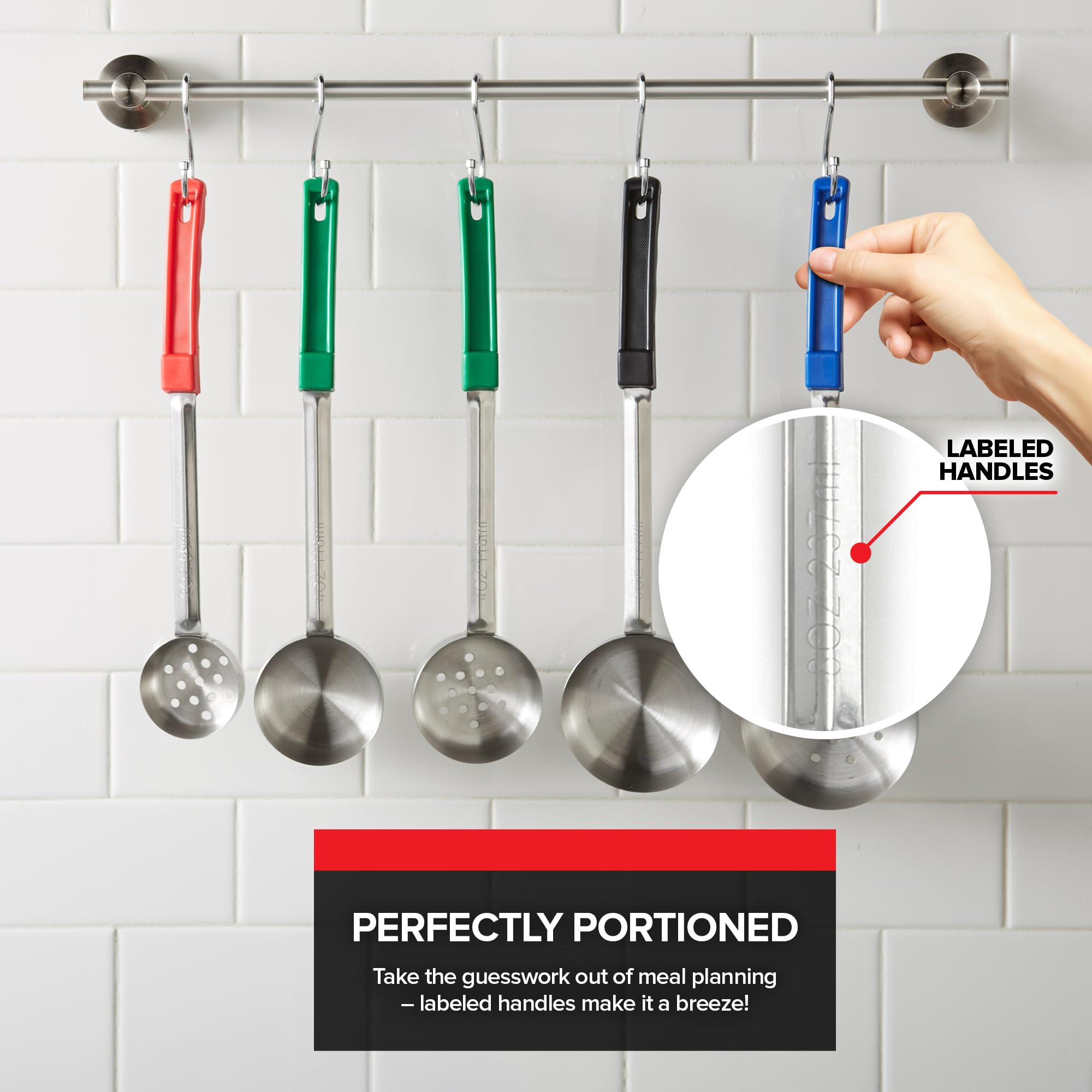 Stock Your Home 6oz black slotted spoon for draining pasta or beans.