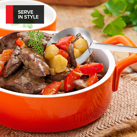 Stock Your Home 8oz blue slotted spoon for hearty portions.