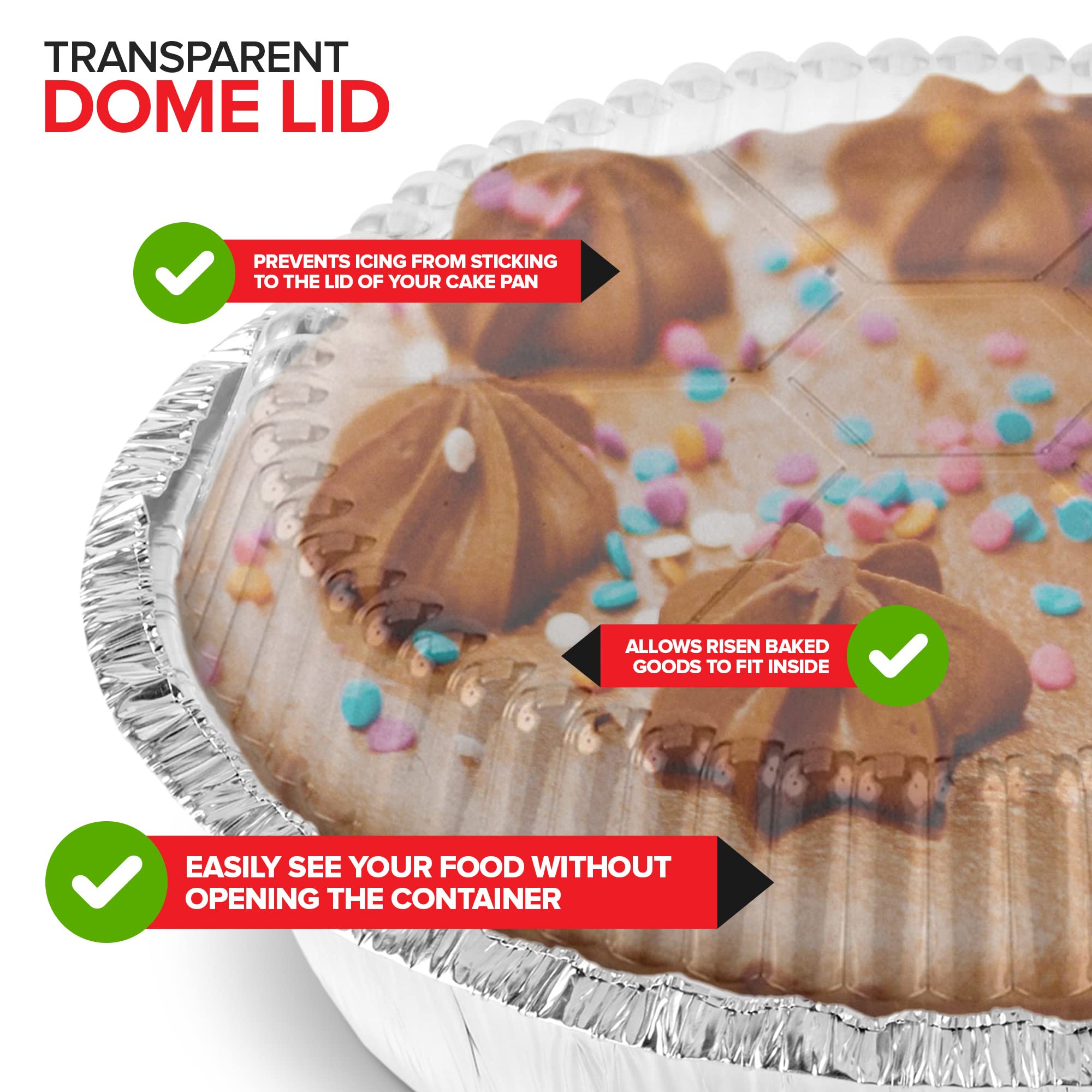 Stock Your Home round aluminum pans with lids, suitable for cakes and confections.