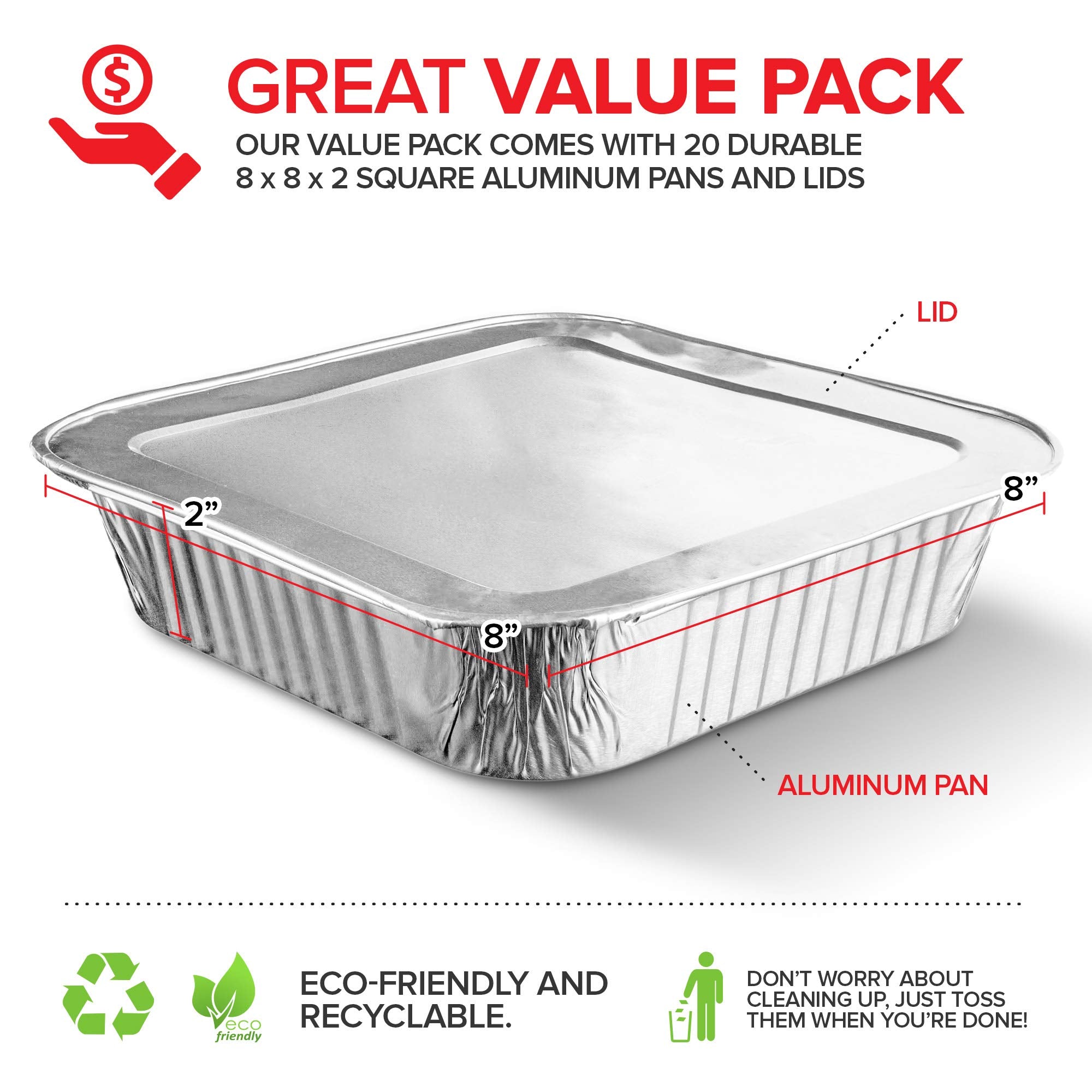 Stock Your Home square aluminum pans top view show sturdy bakeware