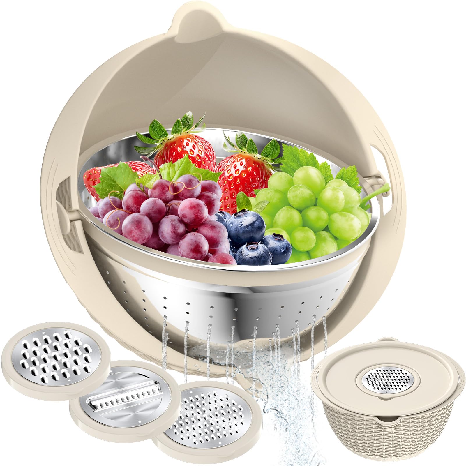 Stockpot 4-1 colander with 360° rotating strainer for quick, spill-free draining.