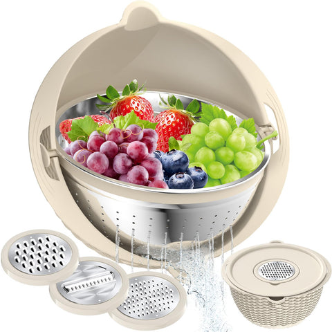 Stockpot 4-1 colander with 360° rotating strainer for quick, spill-free draining.