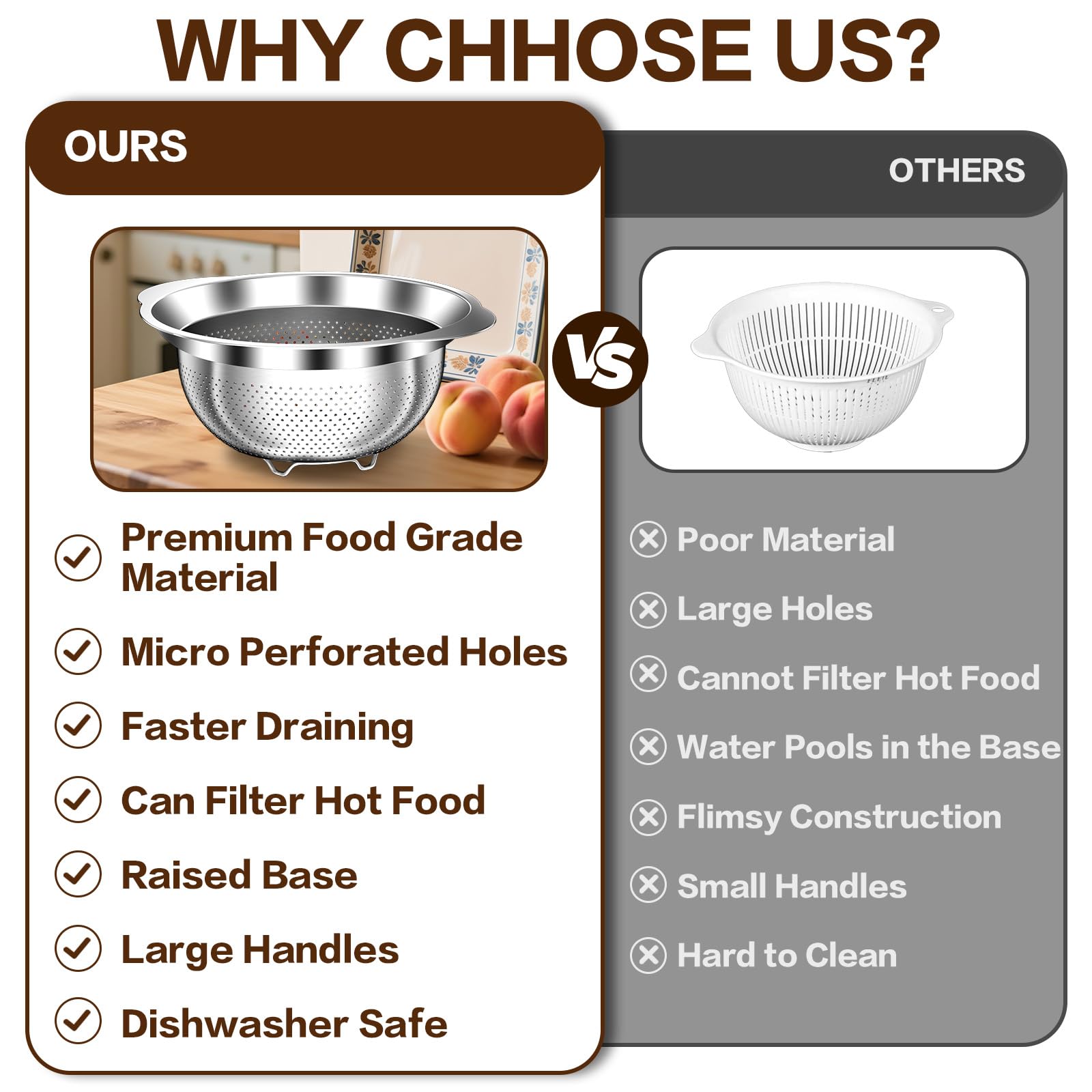 STOCKPOT colander non-slip feet ensure stable draining without wobble