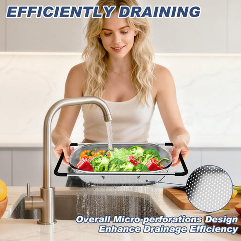 StockPot draining setup handles pasta, vegetables, and berries with minimal mess