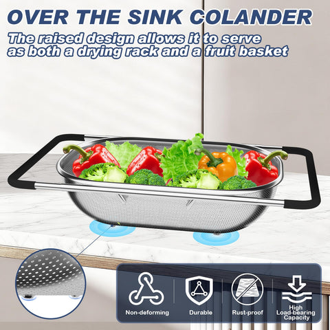StockPot fine-mesh strainer with 1mm weave keeps small foods inside while draining water