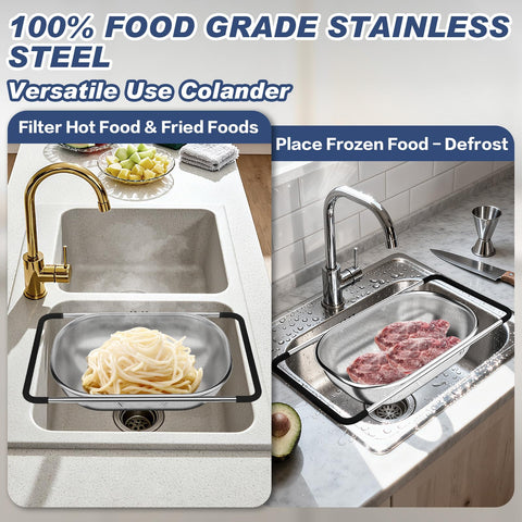 StockPot rubber grip handle provides stability for safe, secure pouring and draining