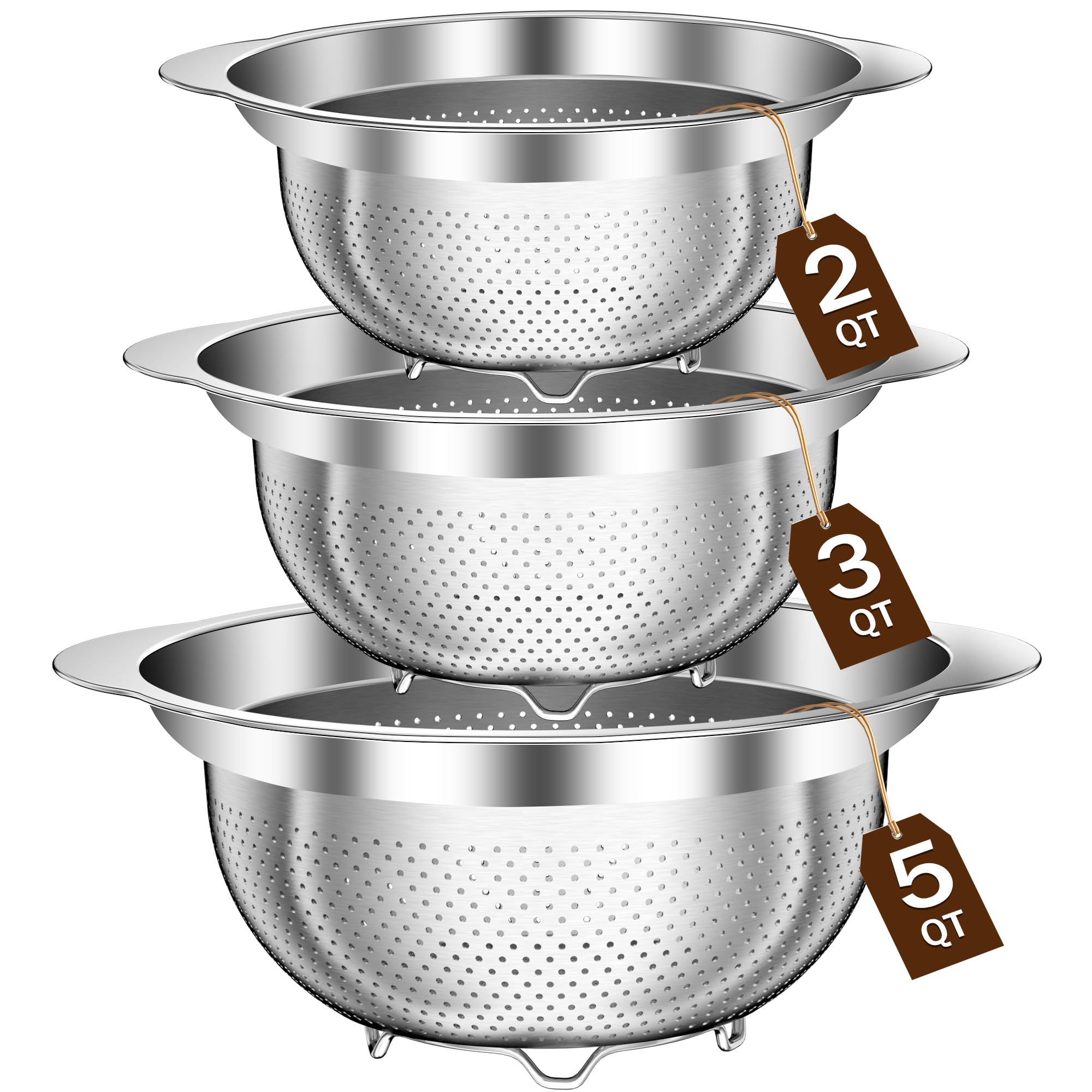 STOCKPOT stainless steel colander 2qt showing compact rust-resistant design for quick rinsing