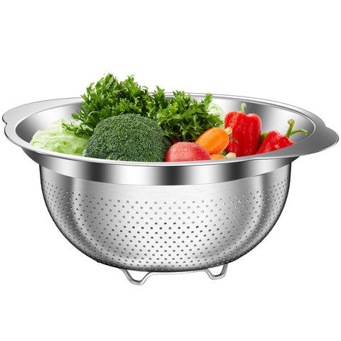 STOCKPOT stainless steel colander for pasta drain enables quick, clean pasta prep.