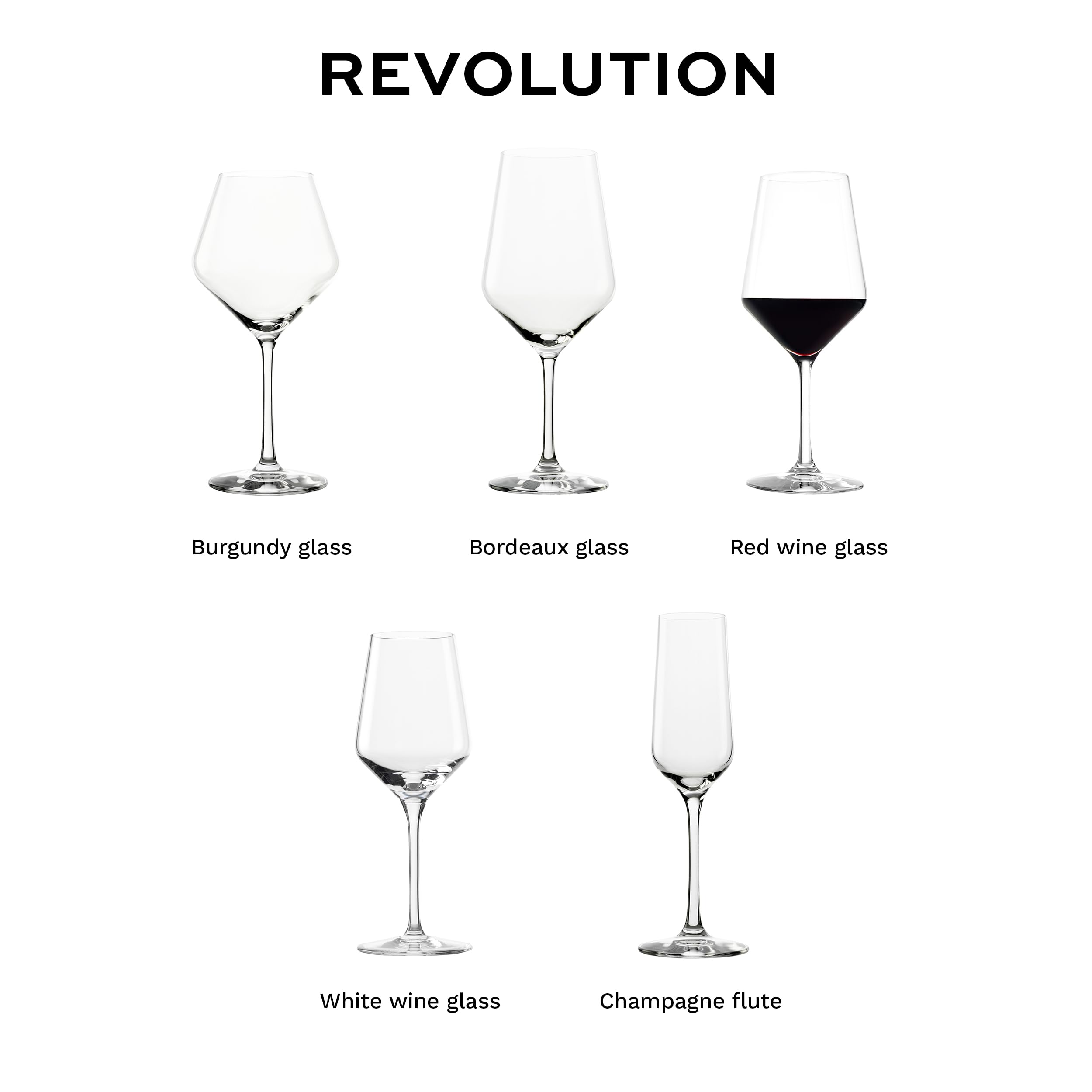 Elegant Revolution glasses on a dining table for formal dinners.