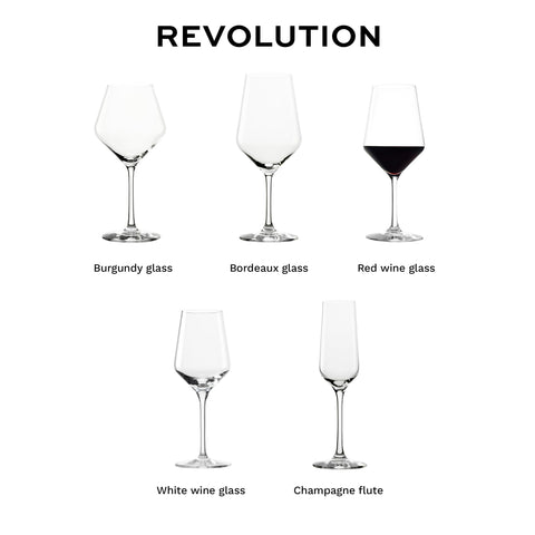 Elegant Revolution glasses on a dining table for formal dinners.