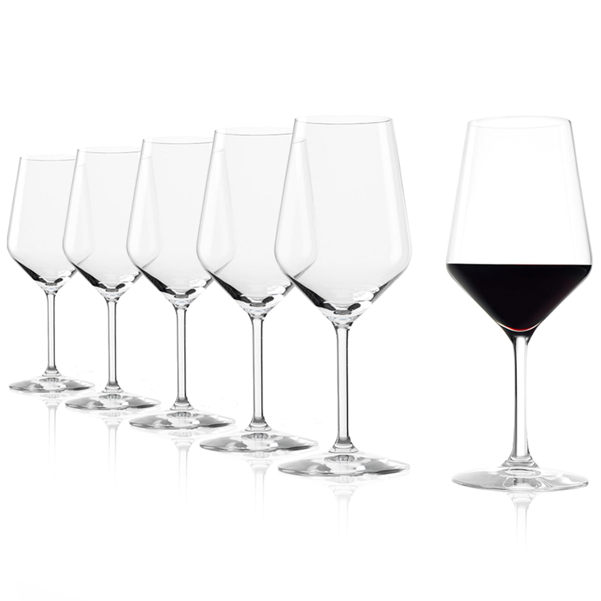 Stölzle Lausitz Revolution red wine glasses set of 6 on table for stylish entertaining.