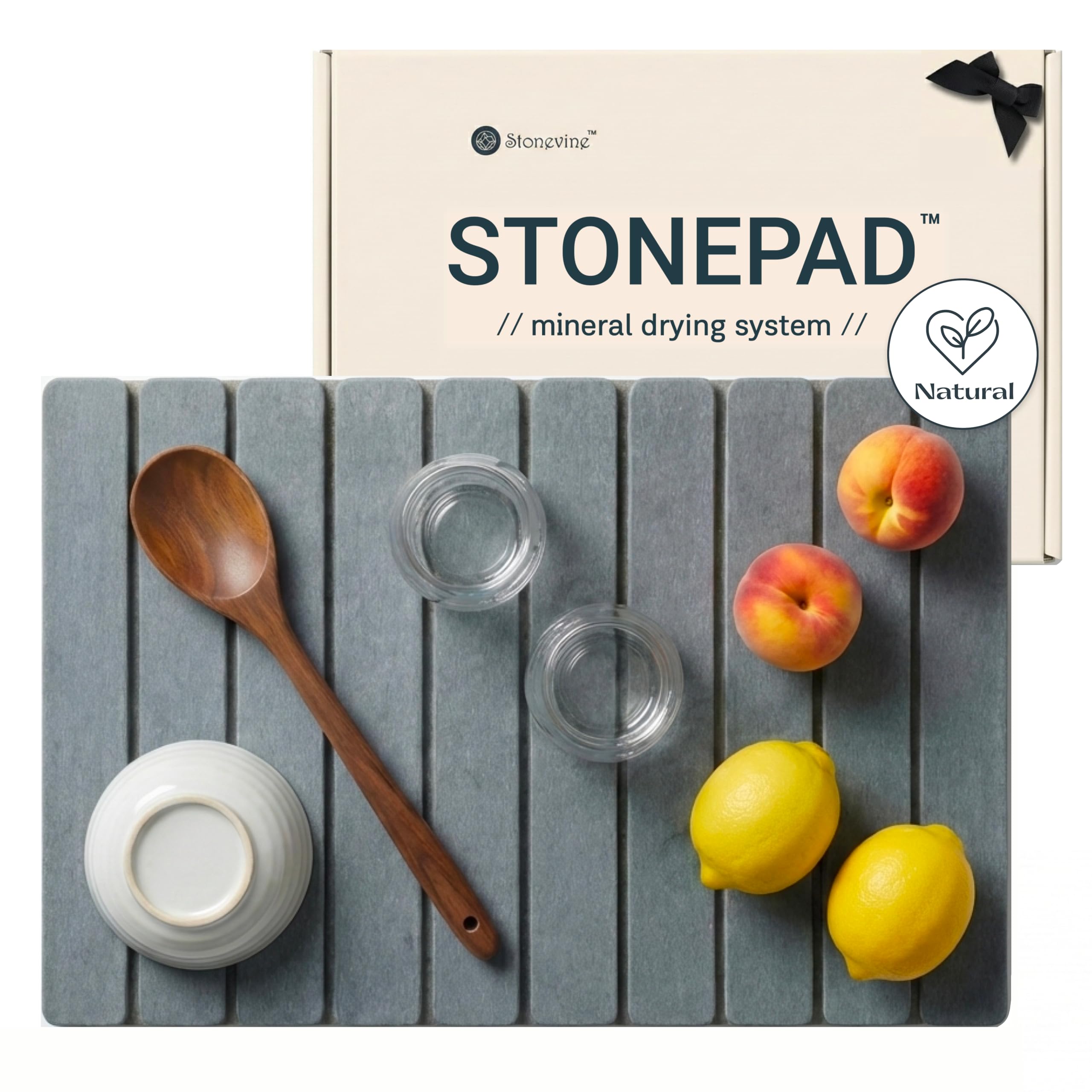 Stonevine premium stone drying mat folded on counter saves space