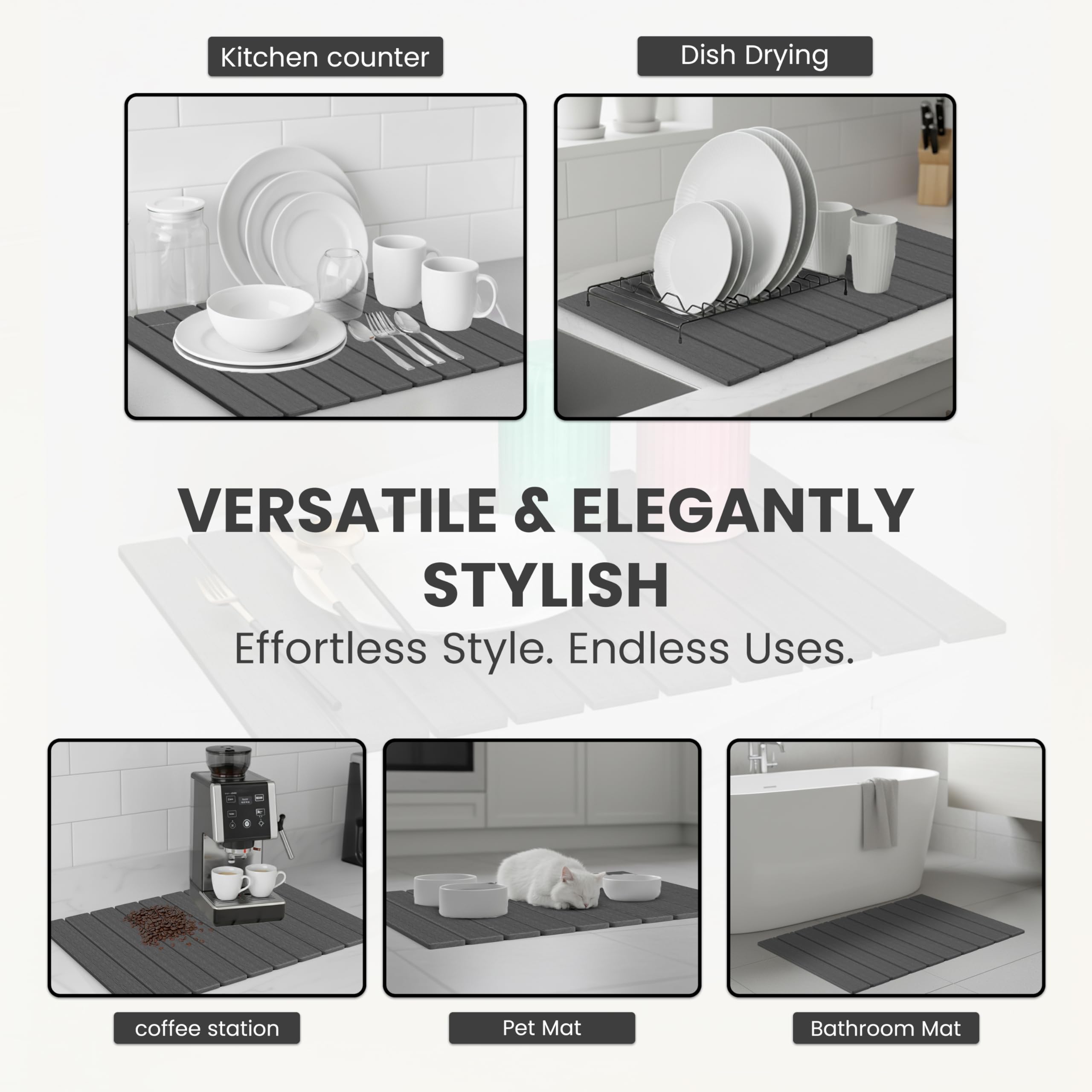 STONITE on counter with folded mat, showcasing compact storage.