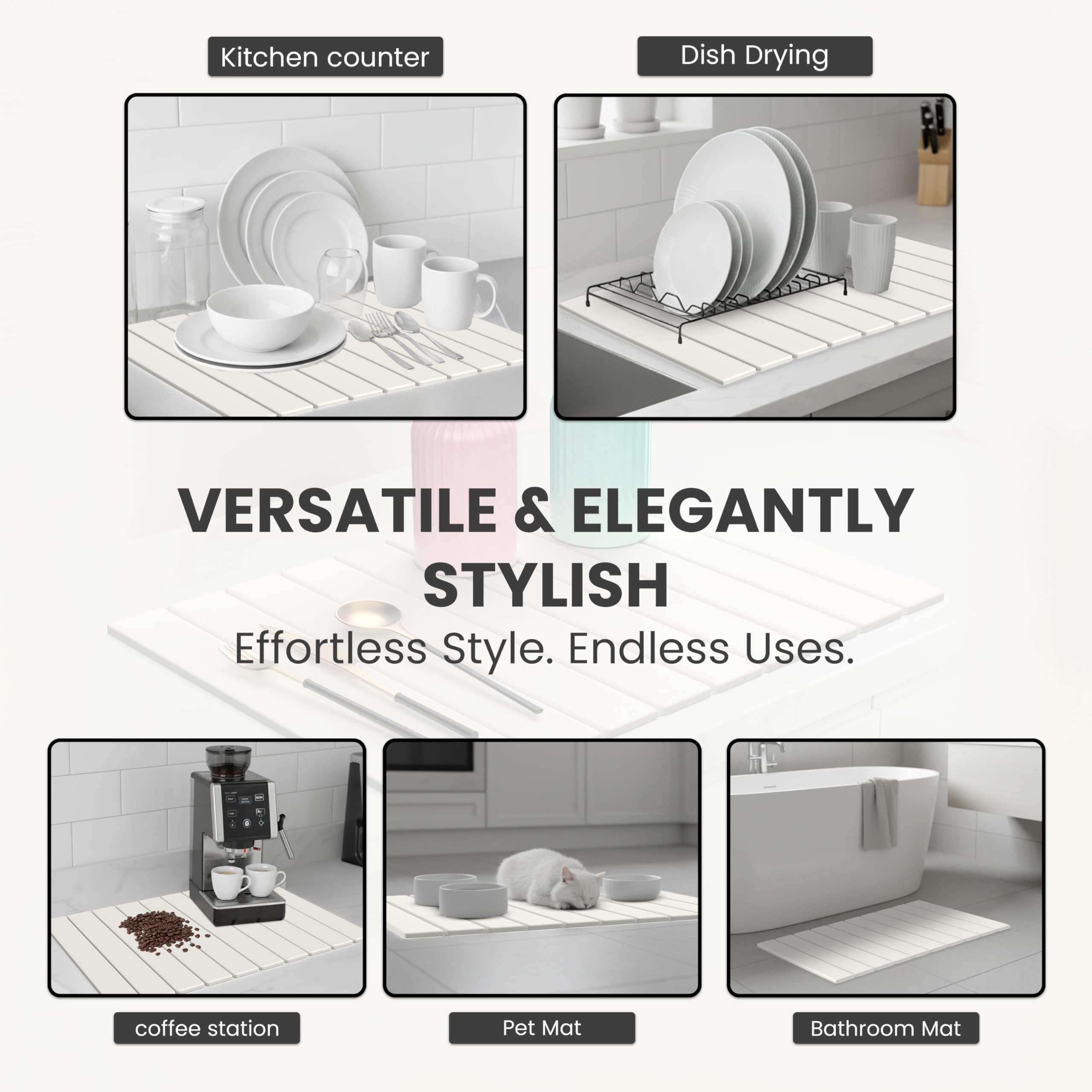 STONITE foldable drying mat saves counter space when stored.