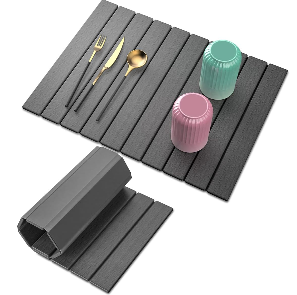 STONITE large stone dish drying mat on counter, quick-absorb surface for fast air drying.