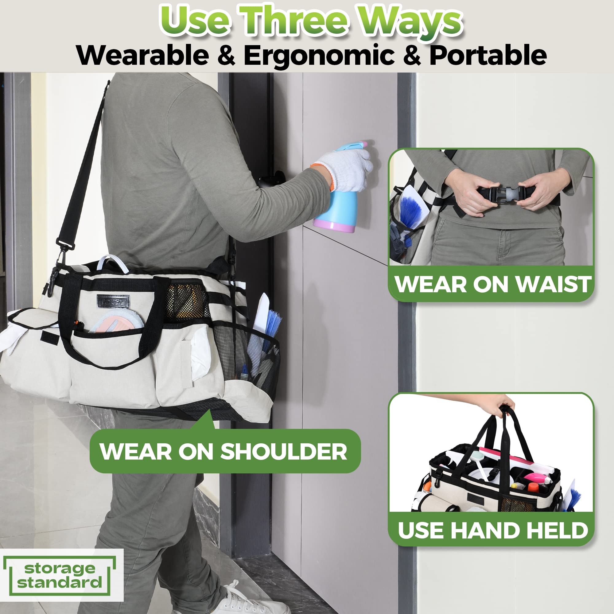 Storage Standard cleaning caddy with adjustable compartments for customizing layout