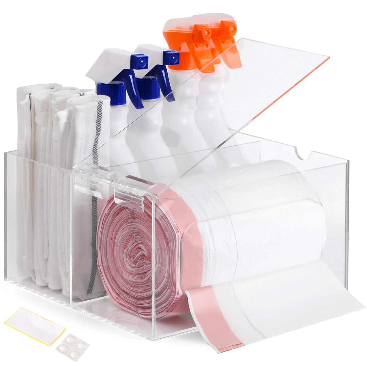 Storage Standard trash bag box under sink acrylic shows contents for quick refills