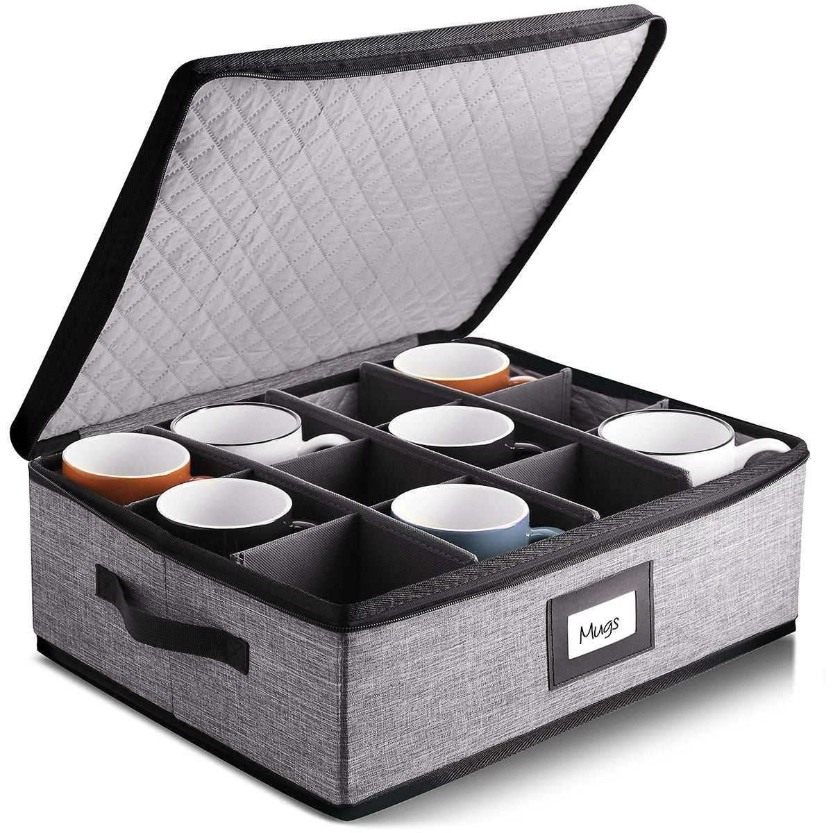 StorageBud coffee mug storage keeps 12 cups organized and protected from dust.