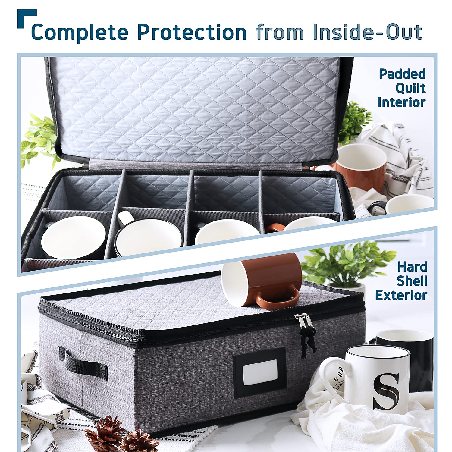 StorageBud dividers in 4 inch slots separate mugs for neat, safe storage.