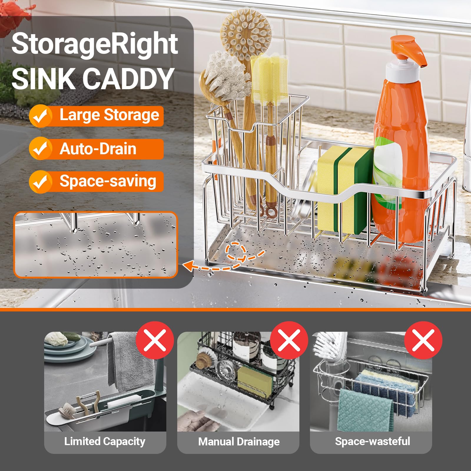 StorageRight anti-slip base keeps the organizer stable on the counter