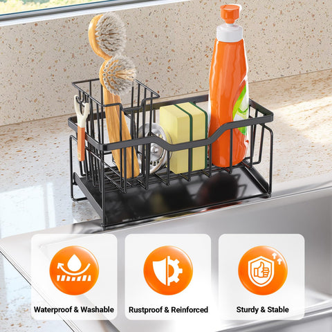 Storageright compact sink organizer fits small spaces while holding brushes and soap.