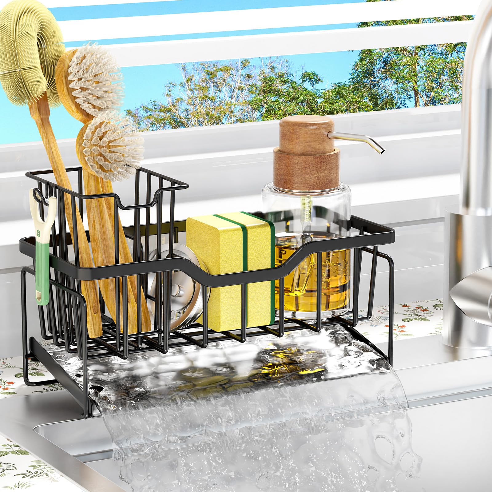 Storageright kitchen sink caddy with drain tray for fast drying surfaces.
