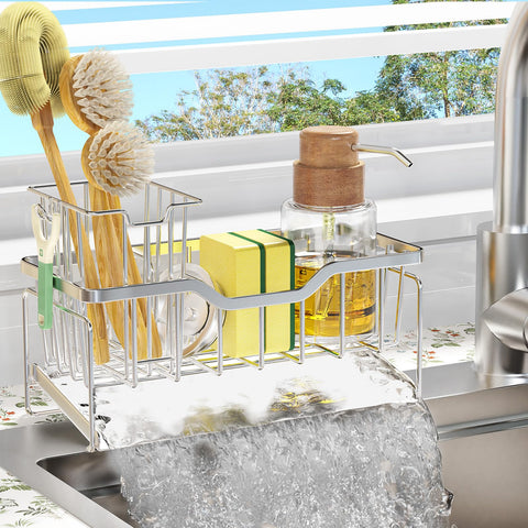 StorageRight kitchen sink caddy organizes sponges with fast drainage for a tidy counter