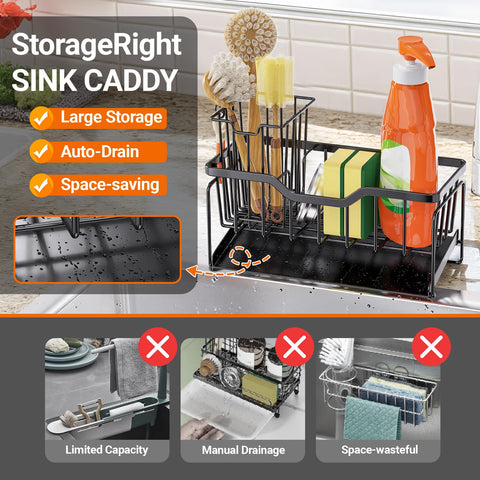 Storageright partitioned storage tray keeps brushes and sponges neatly separated.