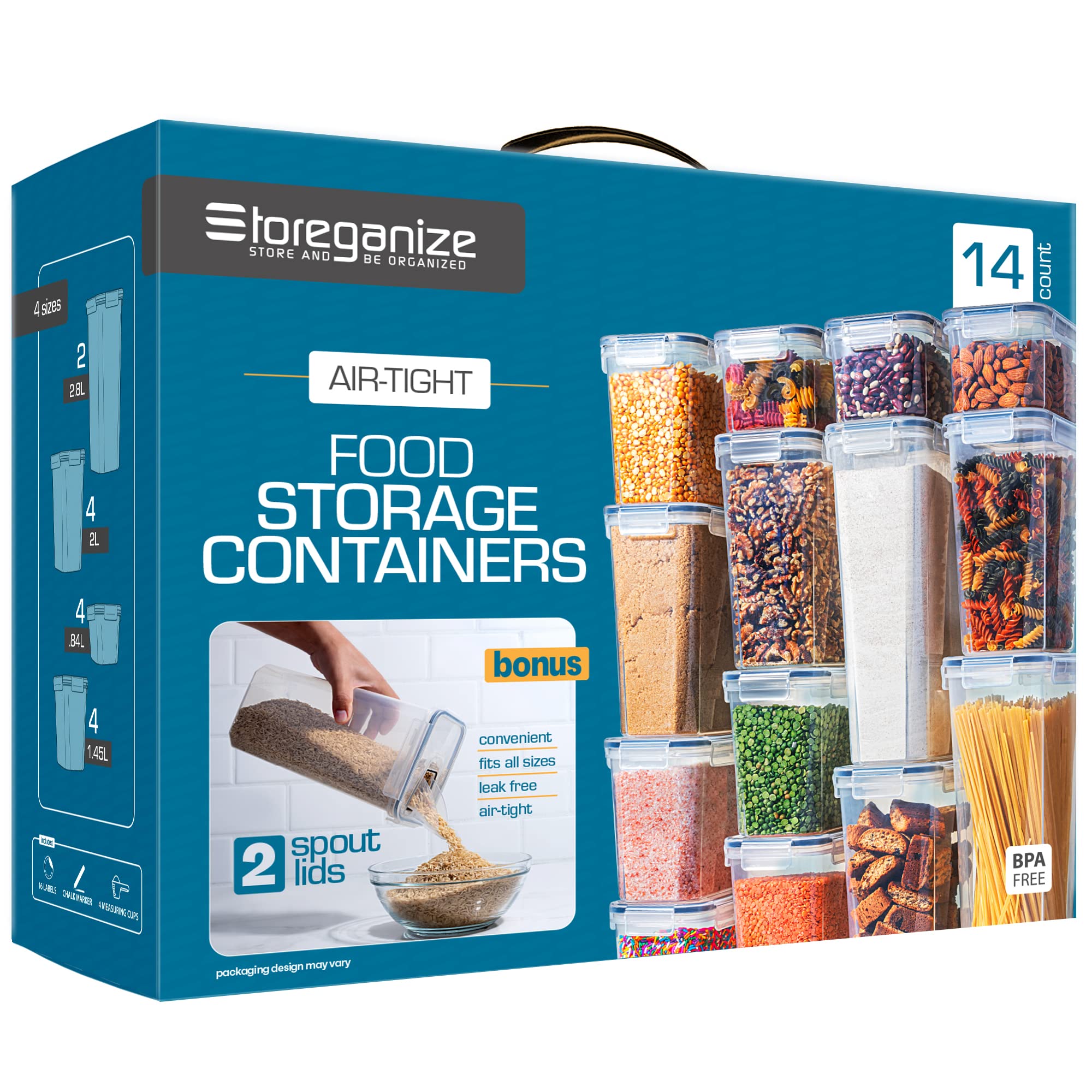 Storeganize airtight lids with four-sided locking seal keeps pantry staples fresh