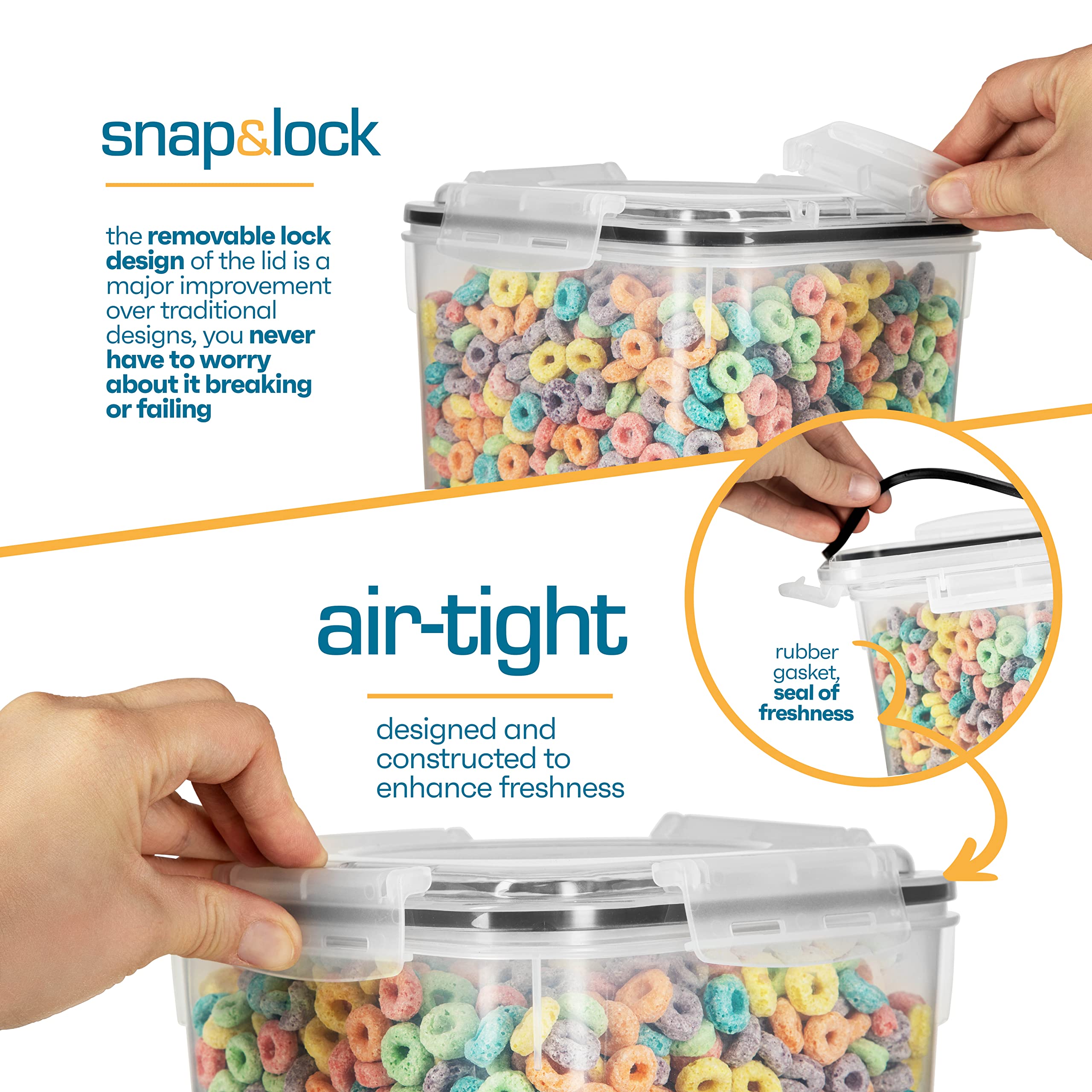 Storeganize lid gasket provides airtight seal to keep ingredients fresh.