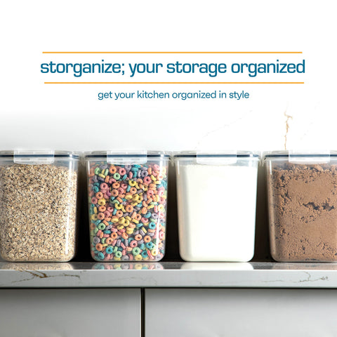 Storeganize measuring scoop and labels for organized baking.