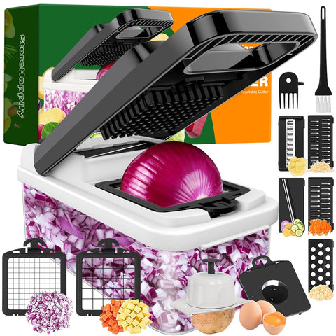 StoreHappily 12-in-1 vegetable chopper assembled for efficient meal prep.