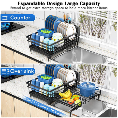 Storico dish rack with adjustable feet stabilizes on different sinks