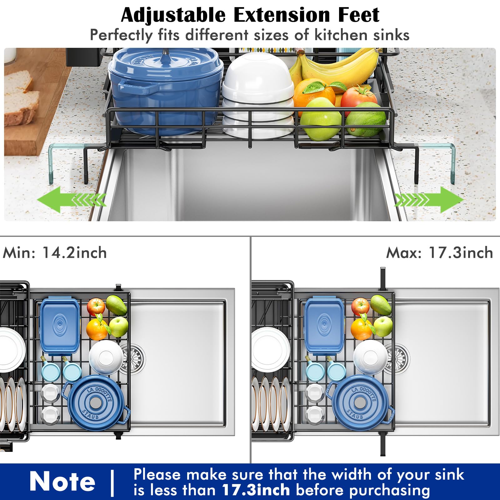 Storico anti-slip feet stabilize the rack on countertops