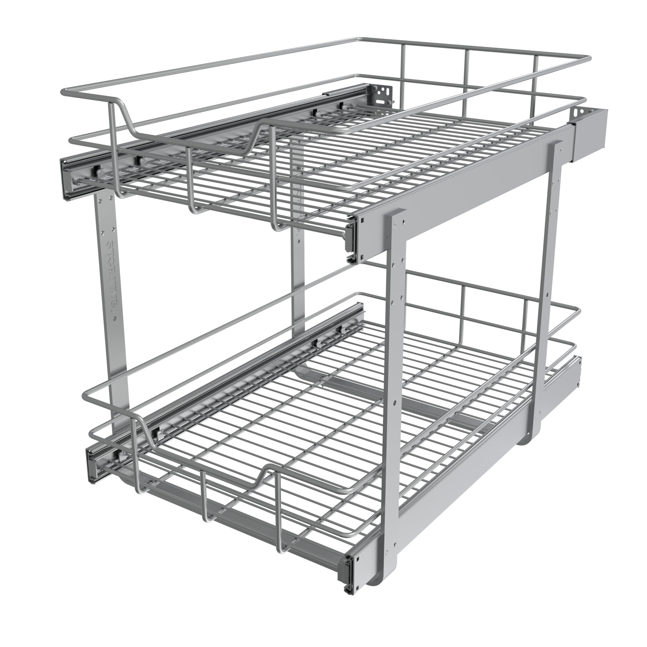 STORKING 2-tier pullout cabinet organizer with independent drawers for easy cookware access.