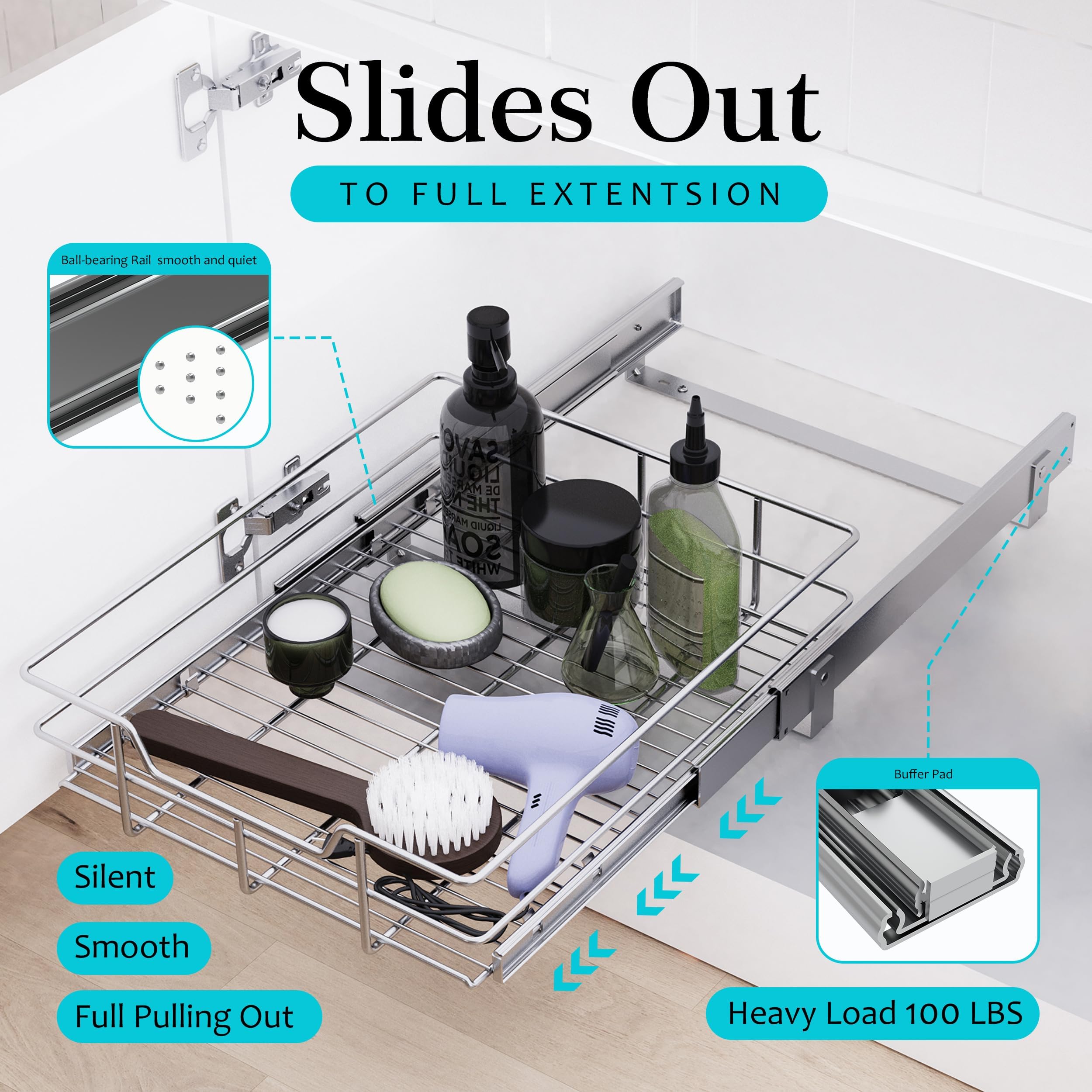 STORKING full-extension drawer system supports heavy cookware without tipping