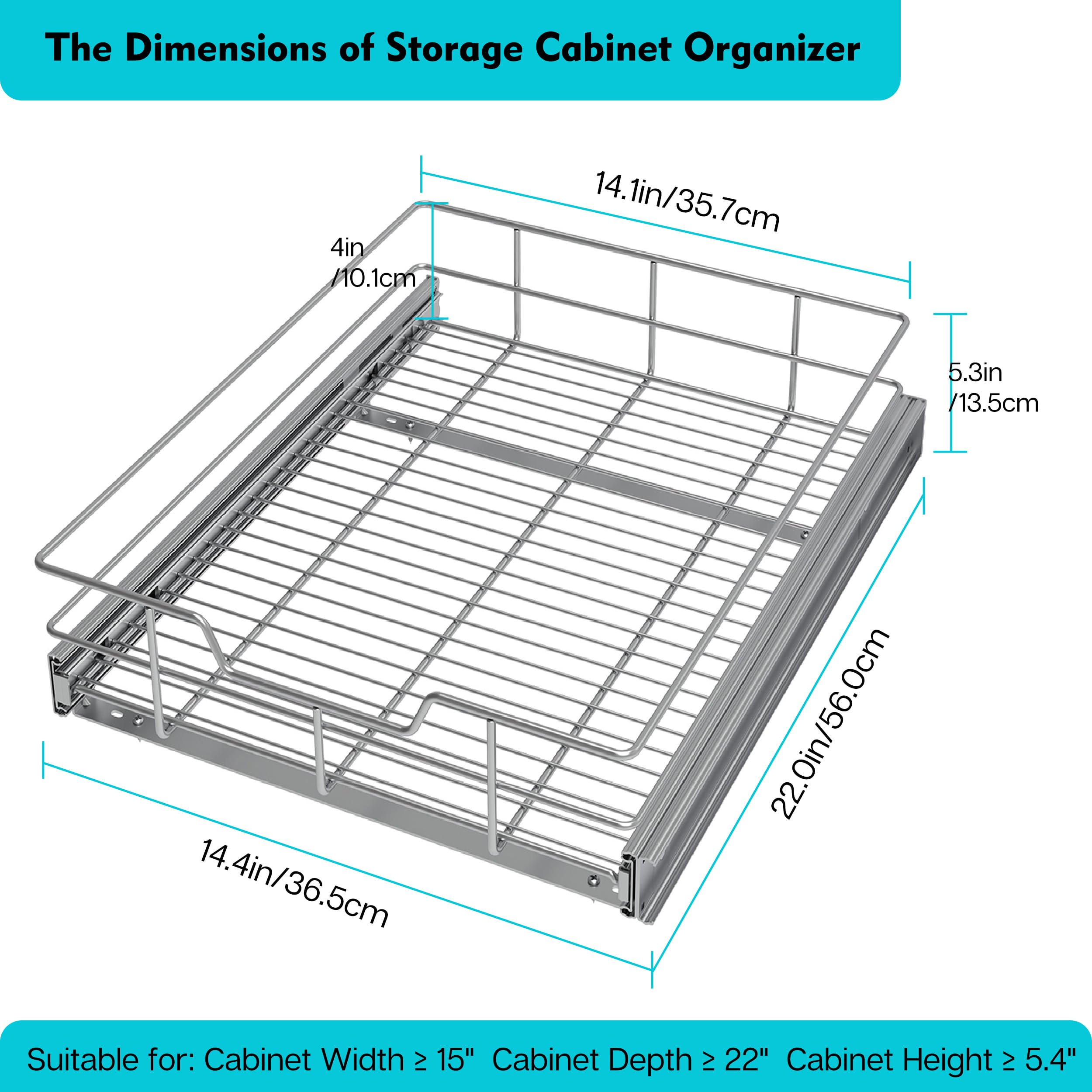 STORKING chrome finish pull-out cabinet organizer durable and easy to clean.