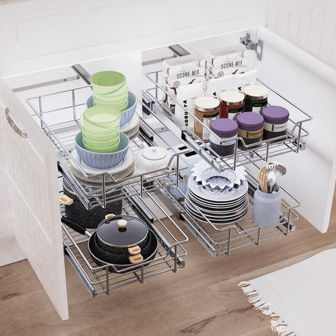STORKING independent shelves slide out for flexible kitchen organization.