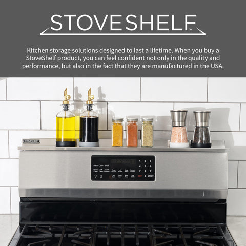 StoveShelf zero-installation concept shown atop a stove.