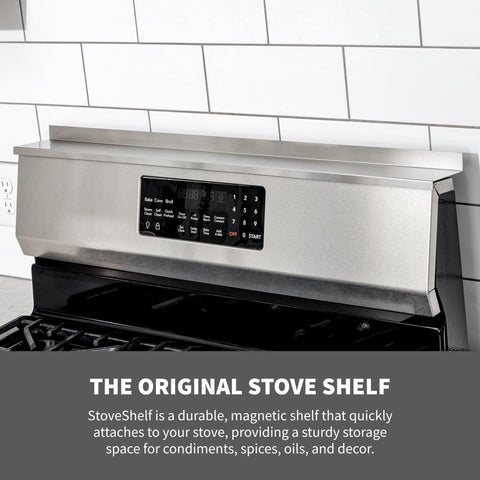 StoveShelf spice jars storage above stove for quick, convenient seasoning.