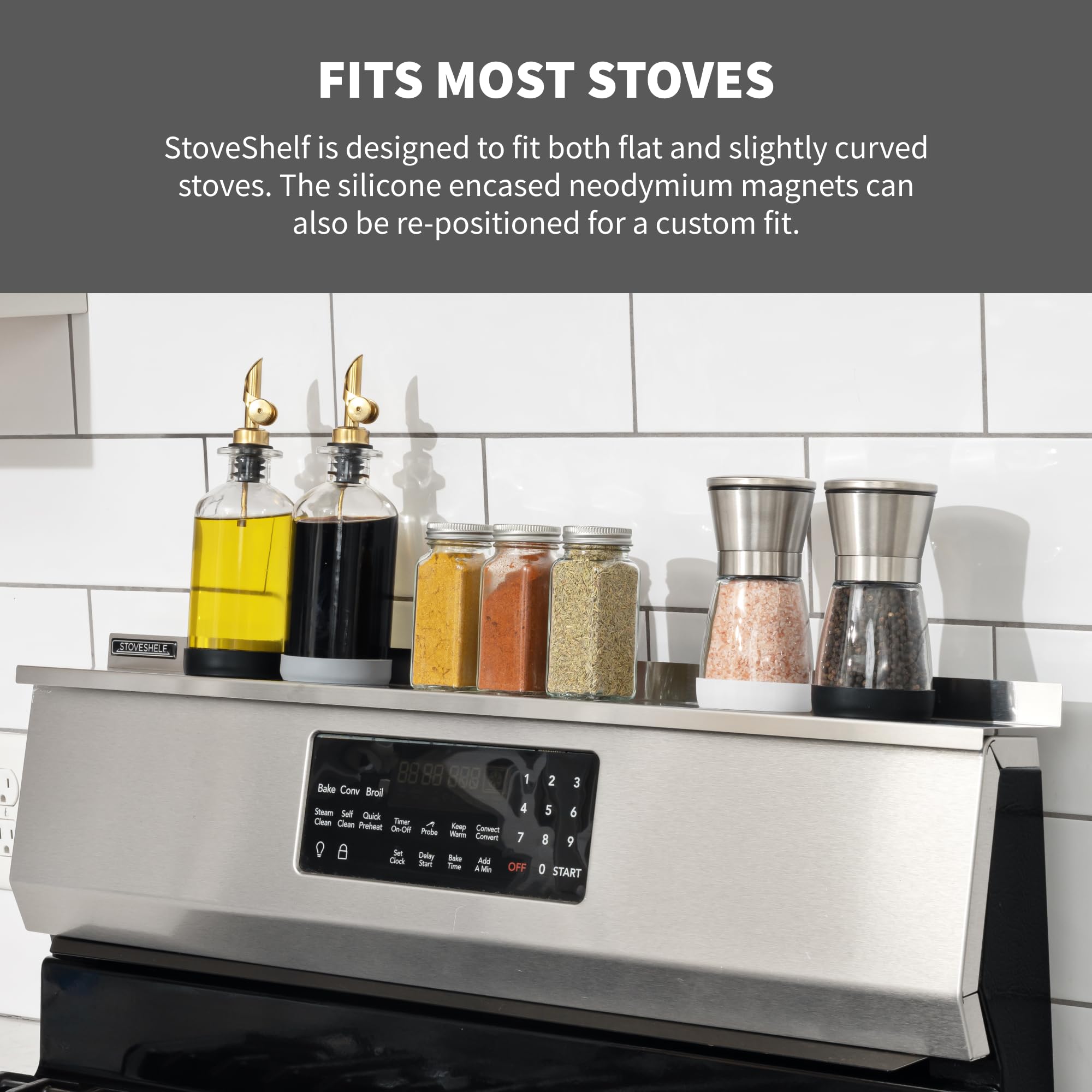 StoveShelf stainless steel body, USA-made and built to last.