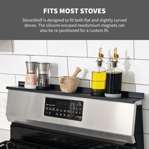 Stove Shelf zero-installation mounting eliminates wall damage concerns