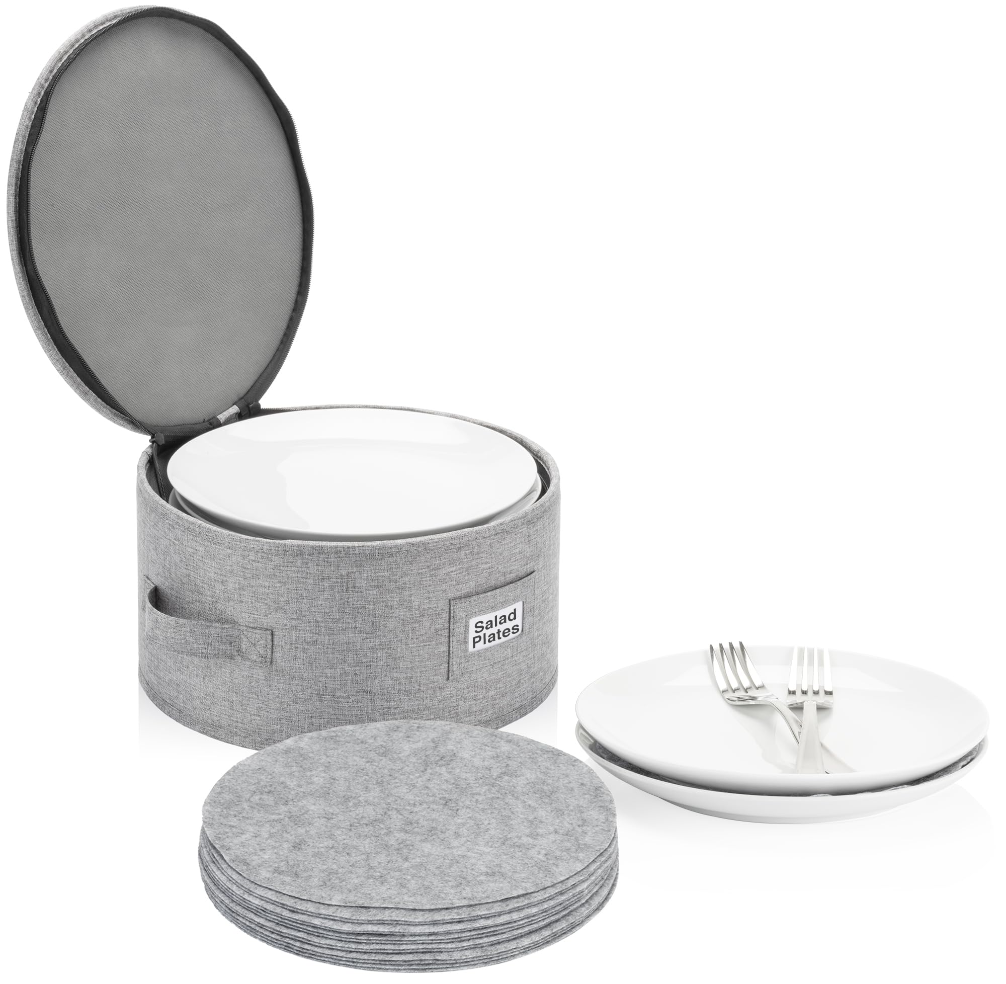 STOZU salad plate storage case with a 10x6 inch footprint protecting dinnerware during storage.